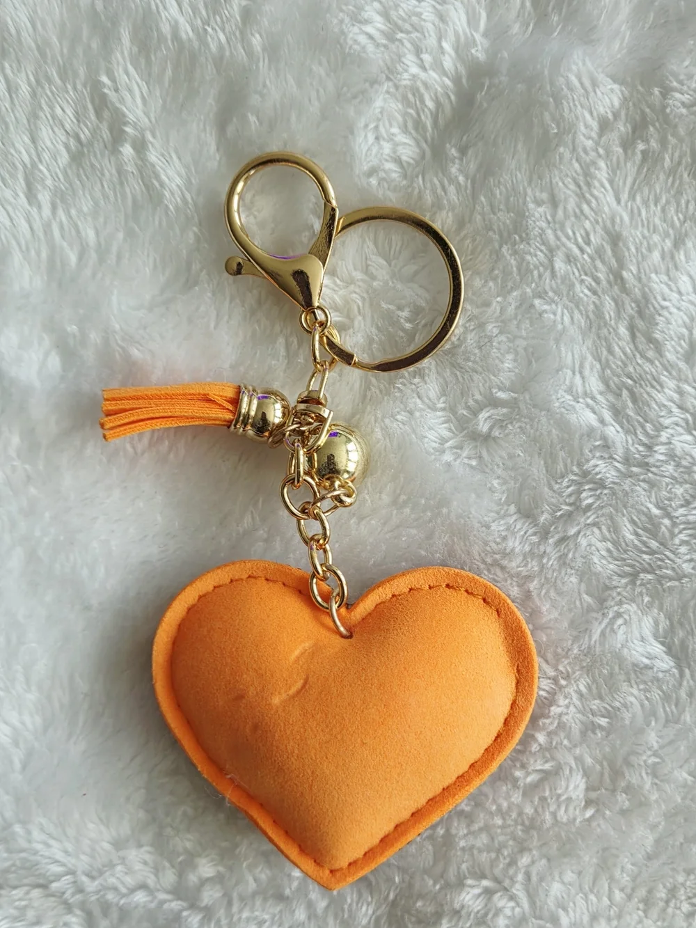 Orange Rhinestone Heart Keychain with Tassel Bling Bag Charm